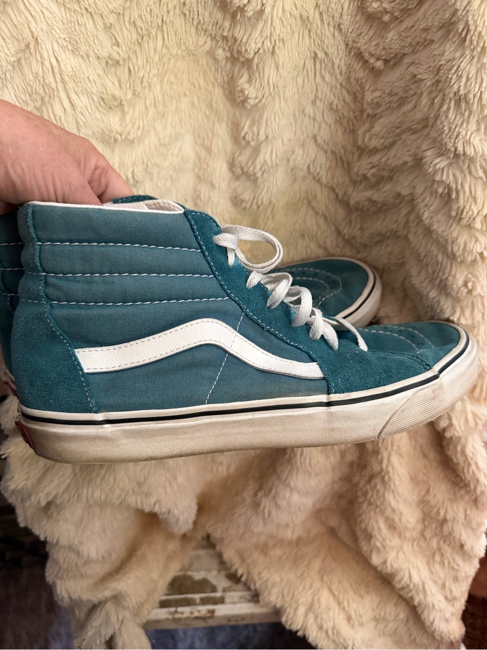 Vans Teal and White High-Top Skate Sneakers